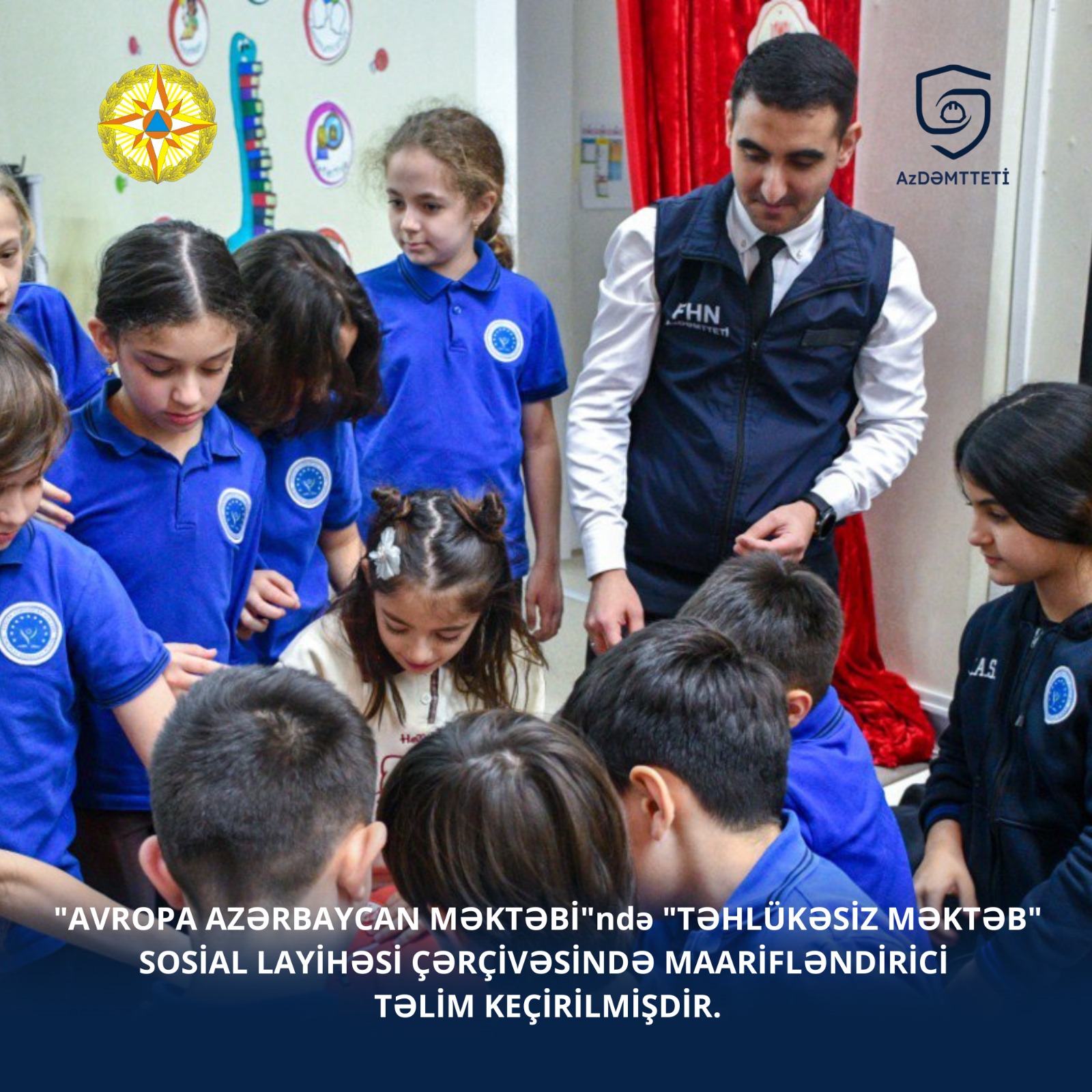 "AVROPA AZƏRBAYCAN MƏKTƏBİ"ndə "TƏHLÜKƏSİZ MƏKTƏB" SOSİAL LAYİHƏSİ ÇƏRÇİVƏSİNDƏ MAARİFLƏNDİRİCİ TƏLİM KEÇİRİLMİŞDİR.